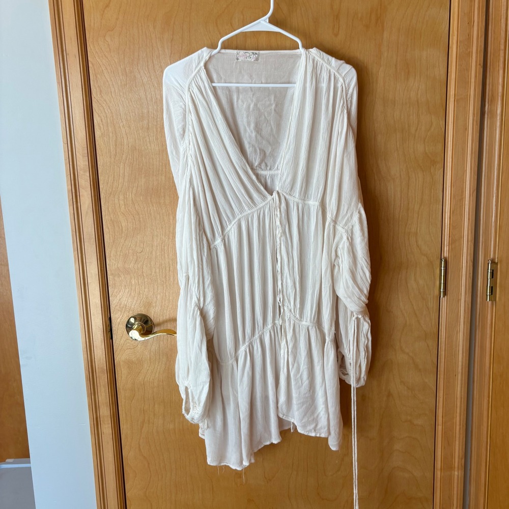 Free People Swim Cover Up Women OS White V-Neck Balloon Sleeve Tiered Tunic
